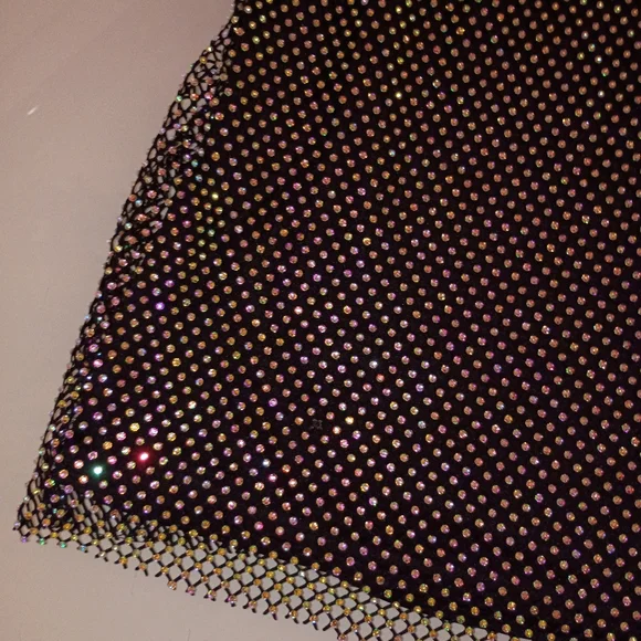Steve Madden Glittering Fishnet Black Mini Skirt - Picture 3 of 11